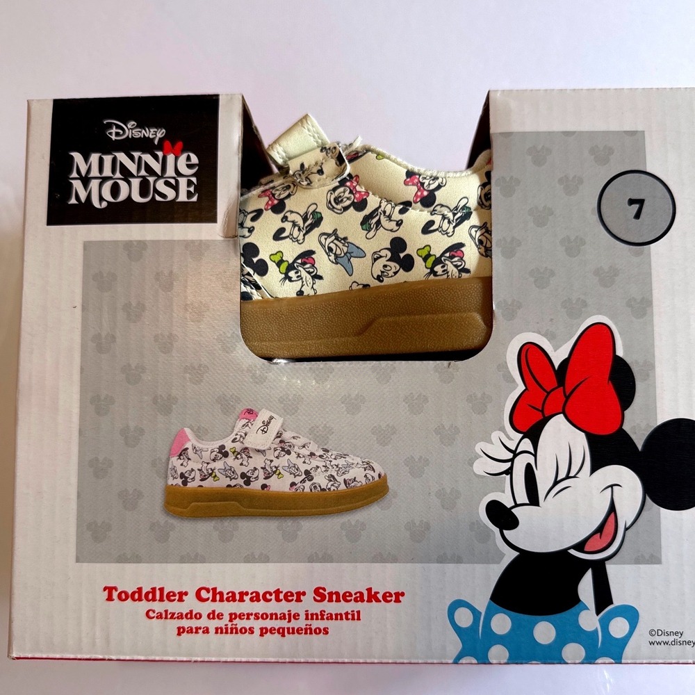 Disney Minnie Mouse Toddler Character Sneaker Size 7 Cream NIB Hook and Loop